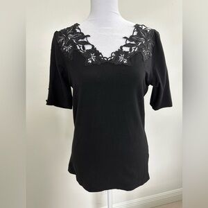 Eden Rose Couture Black Lace Short Sleeve Top, size T3 which is a Medium